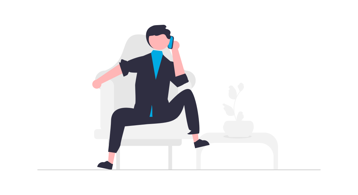A digital character talking on the phone.